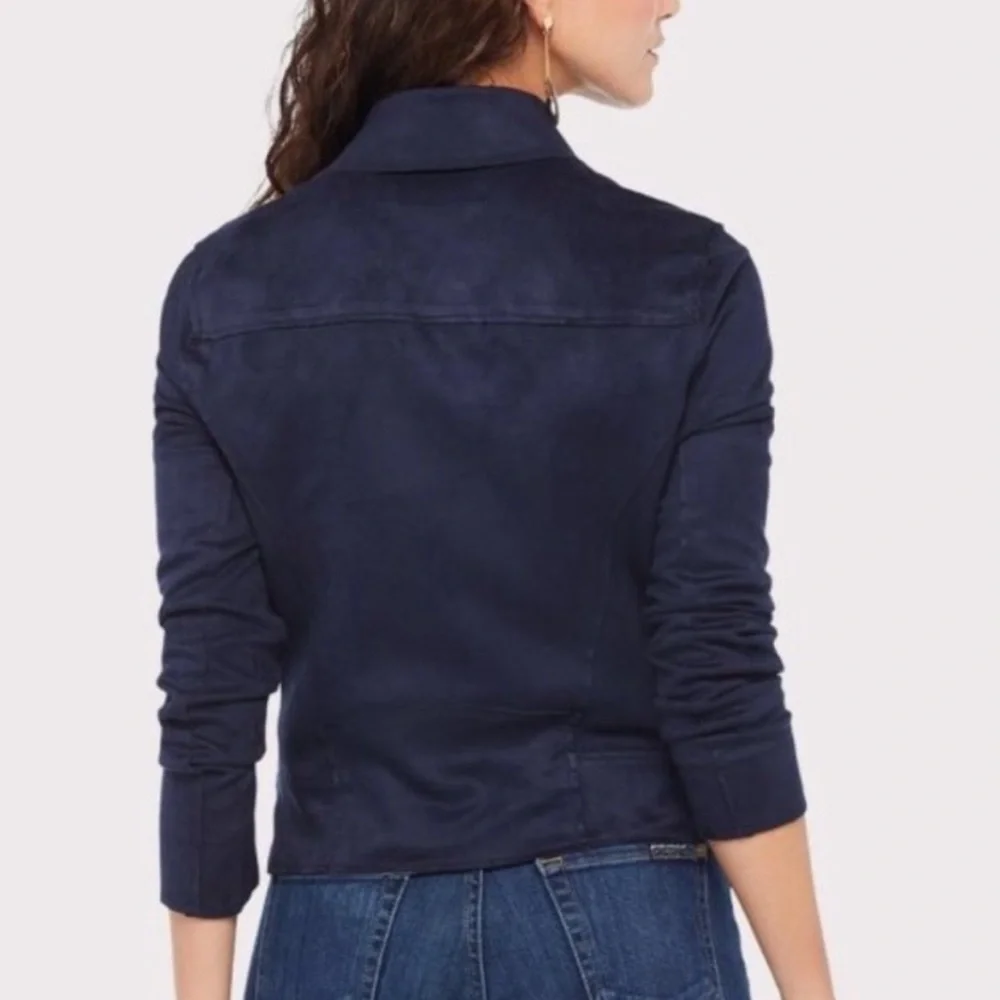 Level 99 Tabitha Vegan Suede Moto Jacket Navy Size Small - Picture 2 of 9